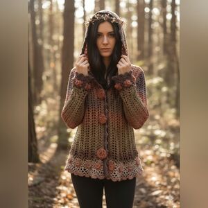 Alberto Makali Boho Whimsigoth Cottagecore Fairycore Crochet Cardigan Sz Medium